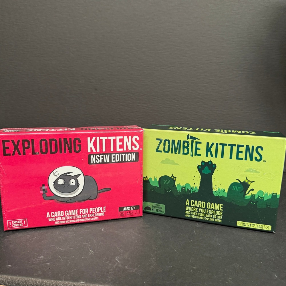 2022 Exploding Kittens NSFW Edition & Zombie Kittens Card Games Set of 2 Multi